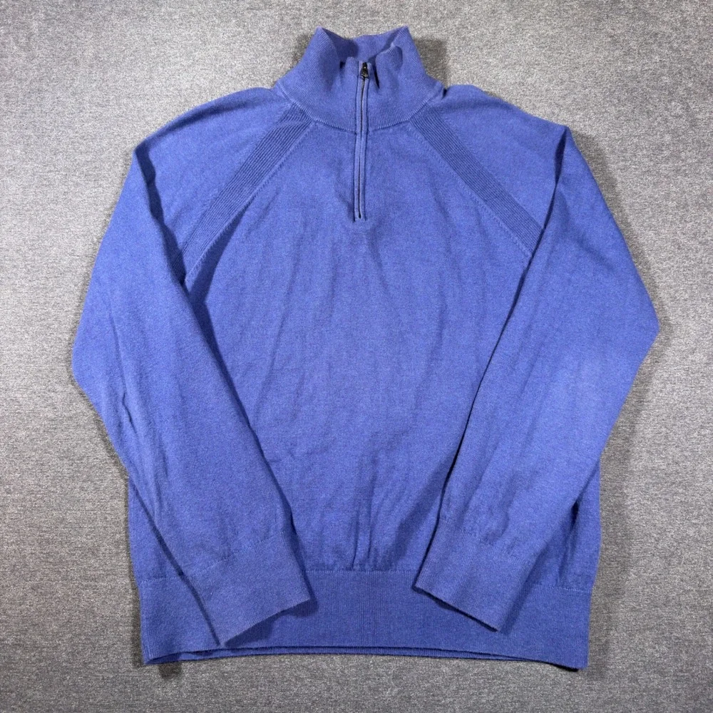 Banana Republic Sweater Mens L Blue Cotton Cashmere Quarter Zip Pullover Knit